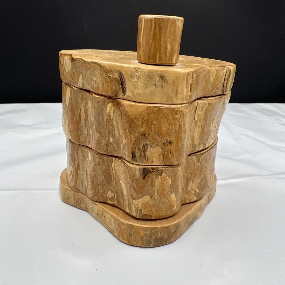 Handcrafted Live Edge Wooden Bandsaw Jewelry Box Swivel Stacked Keepsake Trinket